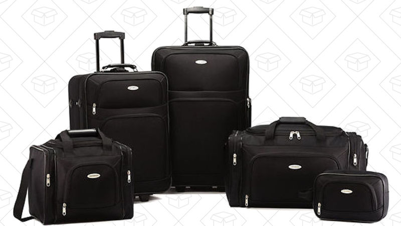 Samsonite 5-Piece Nested Luggage Set, $100 with code TRAVEL10. Available in black, navy, or red.
